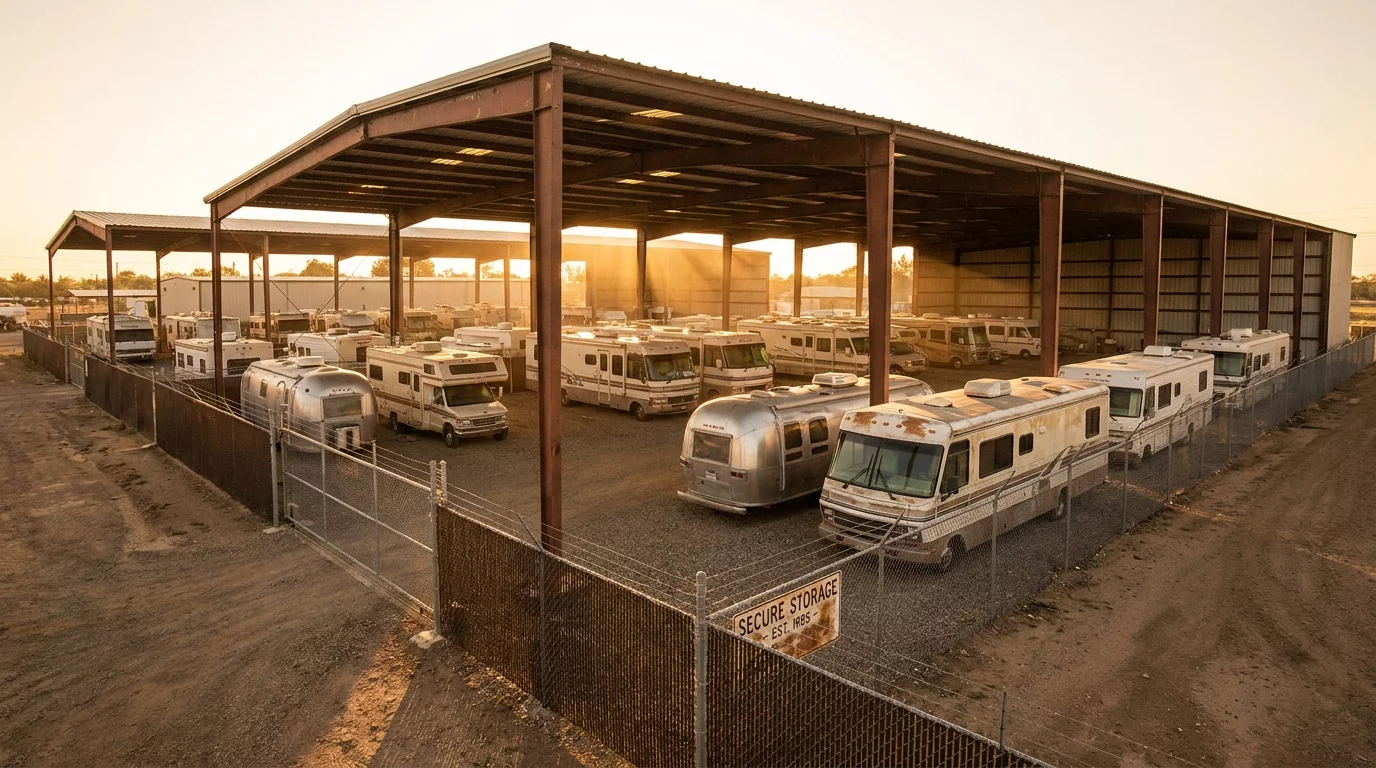 Aire de stockage securisee avec plusieurs camping-cars