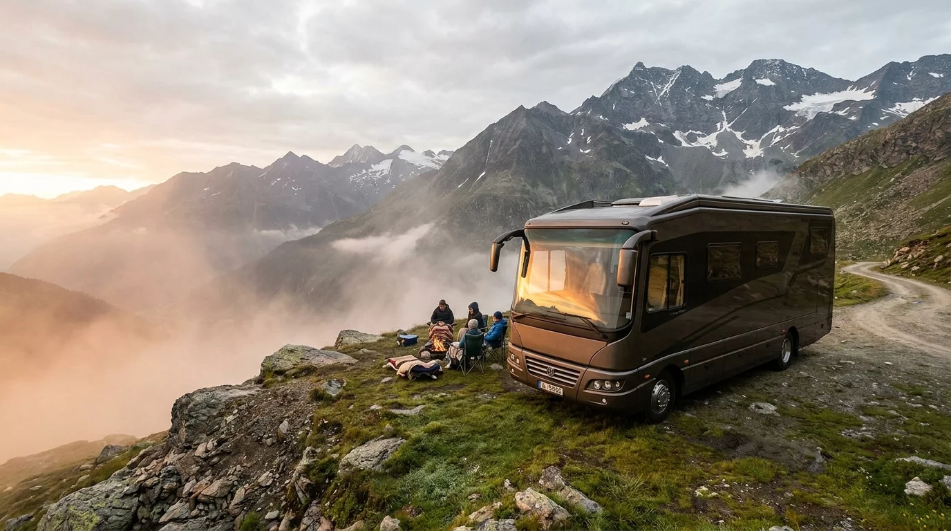 Camping-car integral luxueux en pleine nature montagnarde