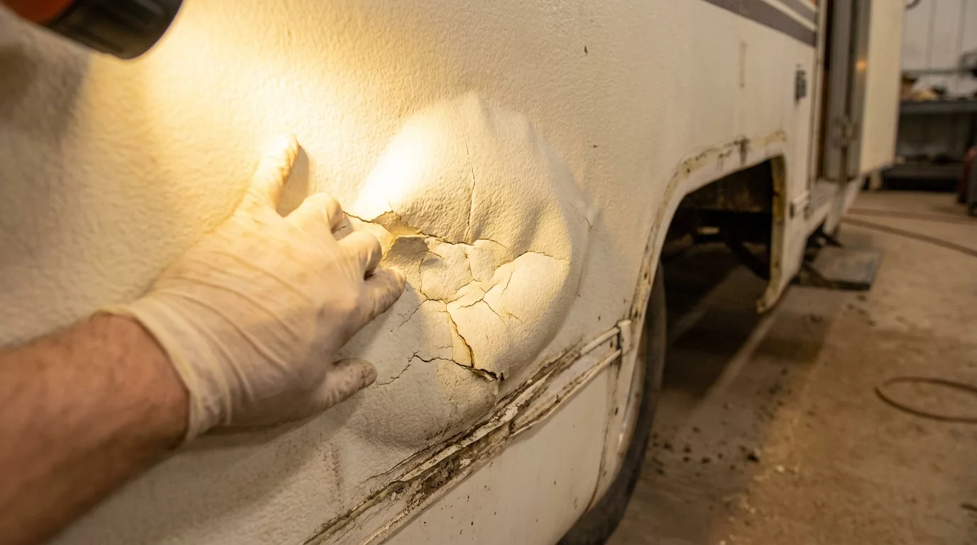 Gros plan sur une zone de delamination visible sur paroi