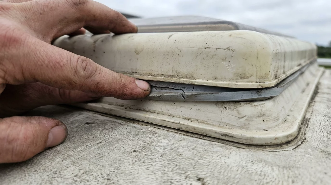 Inspection d'un joint de lanterneau sur camping-car
